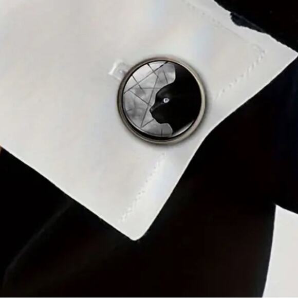 Silver Black Cat Moon Cufflinks - Picture 2 of 2